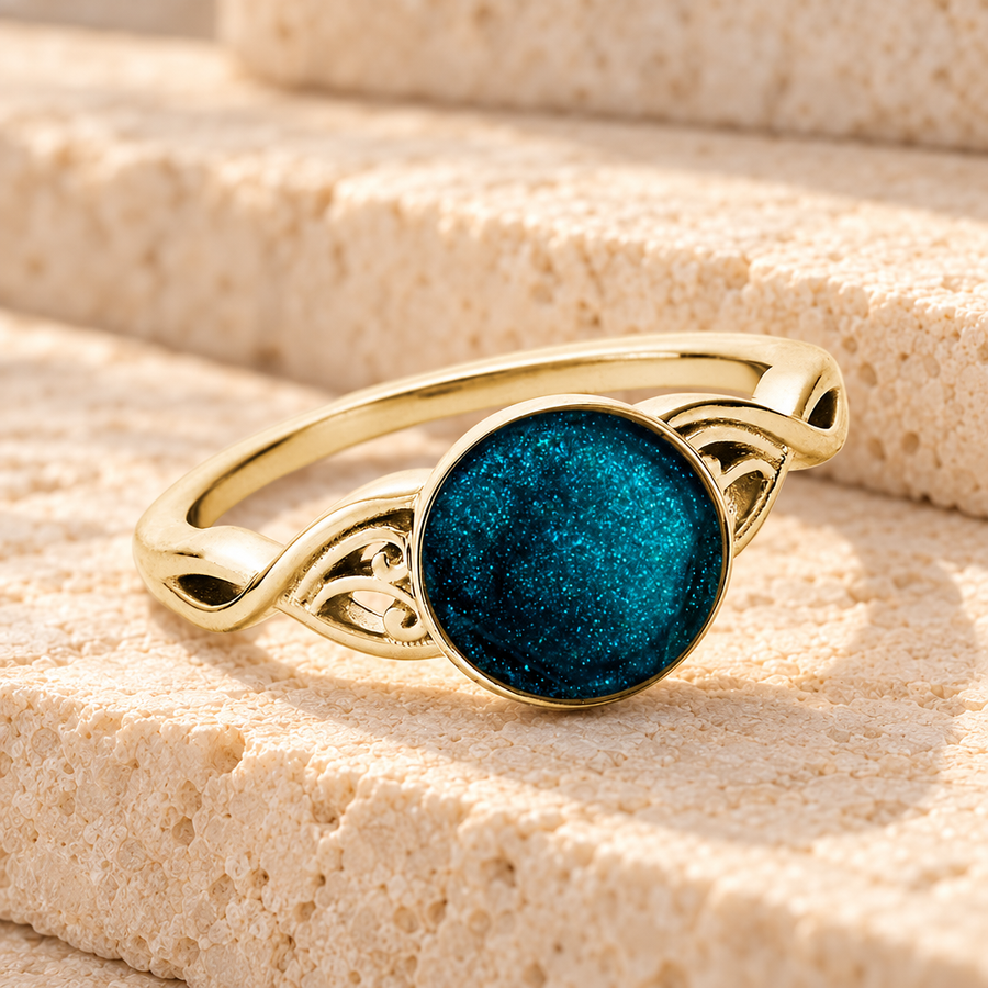 Solid 14K Gold Women's Katina Ash Ring with Aqua