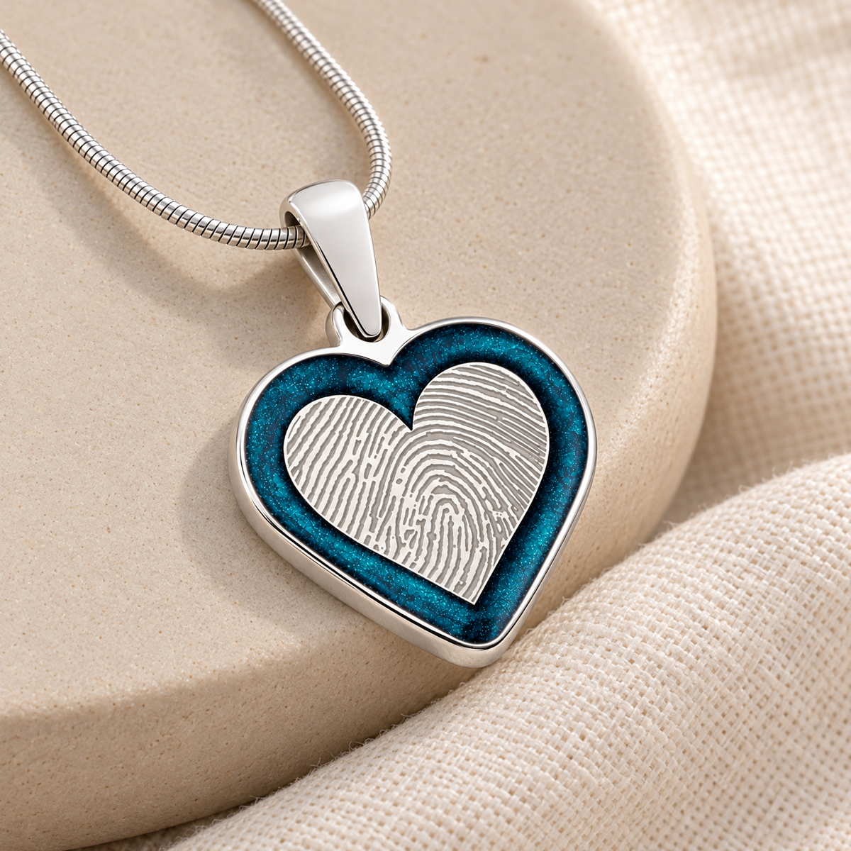 Sterling Silver Color Me Blue Heart Fingerprint Necklace — alternate view — evr4831s