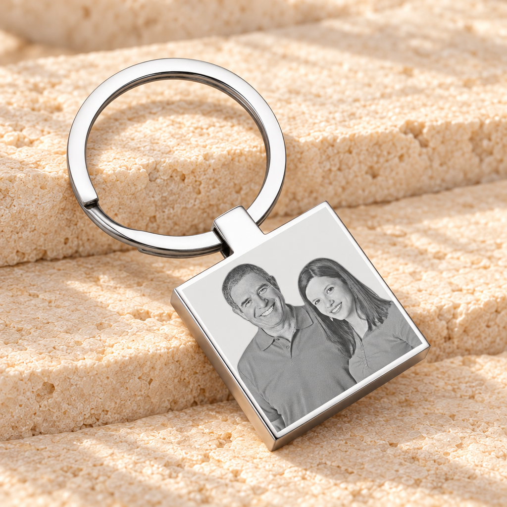 Stainless Steel Cremation Boxed Photo Engraved Keychain — main product image