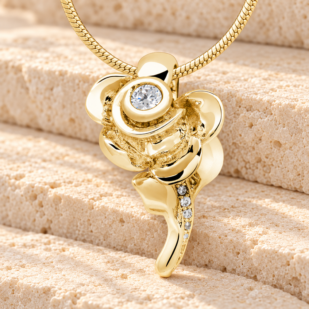 Gold Plated Radiant Rose Memorial Jewelry — main — evr6393g