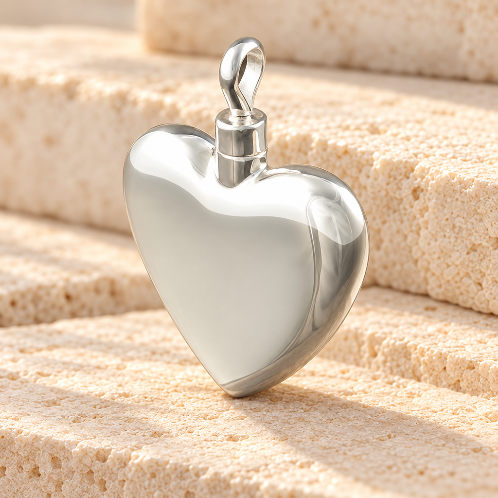 Sterling Silver Large Heart Cremation Urn Keepsake — main — evr104ss