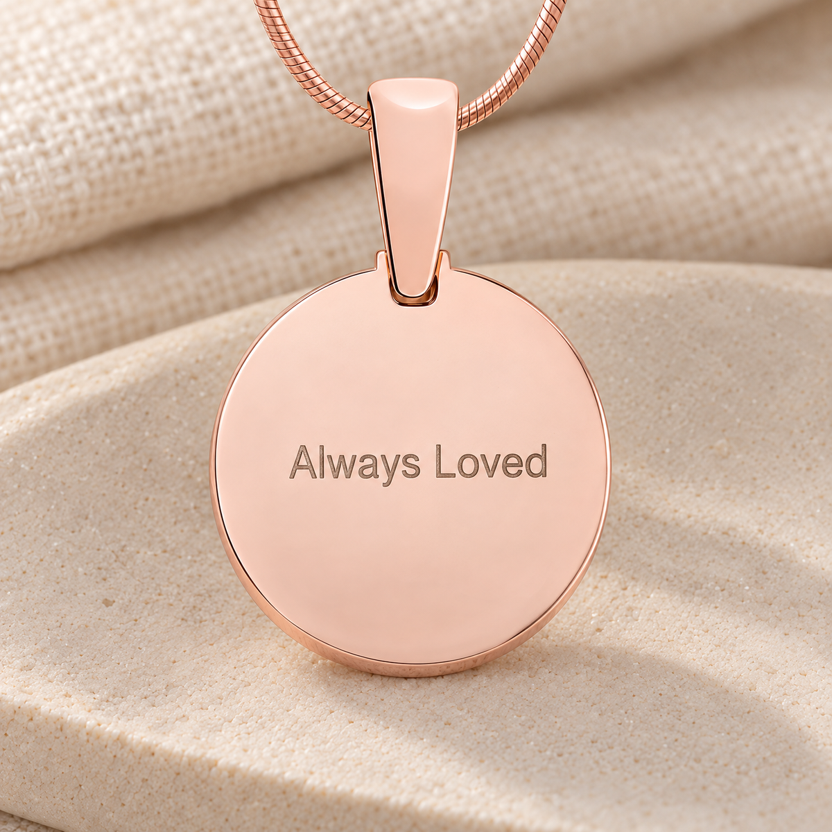 Rose Gold Plated Sterling  Eternal Round Fingerprint Necklace — rear engraving — evr4825rg
