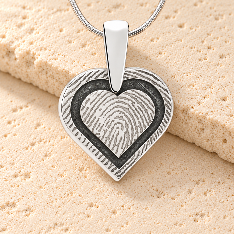 Solid 14k White Gold Classic Heart Fingerprint Necklace
