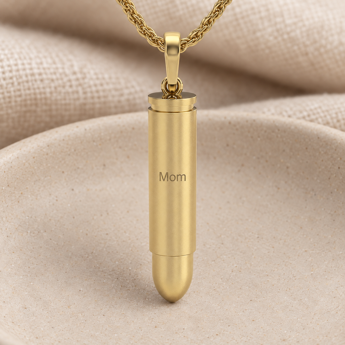 Gold Plated Bullet Forever Sealed Memorial Jewelry — rear engraving — evr6766gfs