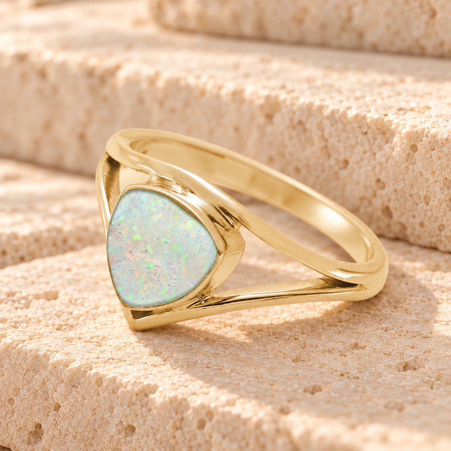 Solid 14K Gold Women's Willowbrook Ash Ring with Crushed Cream Opal