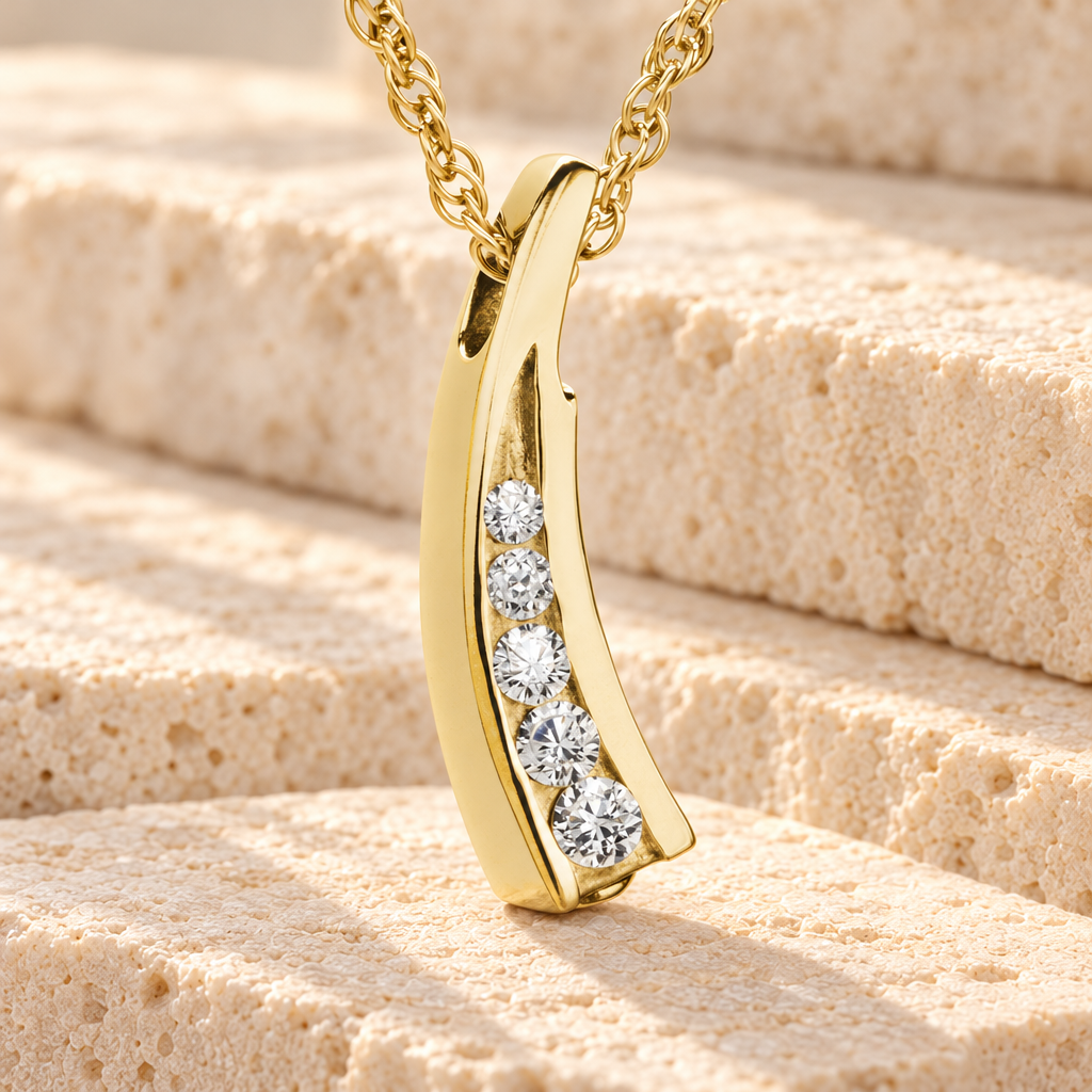 14K Gold Plated Leaf with Swarkoski Stones Funeral Jewelry — main — evr156gv