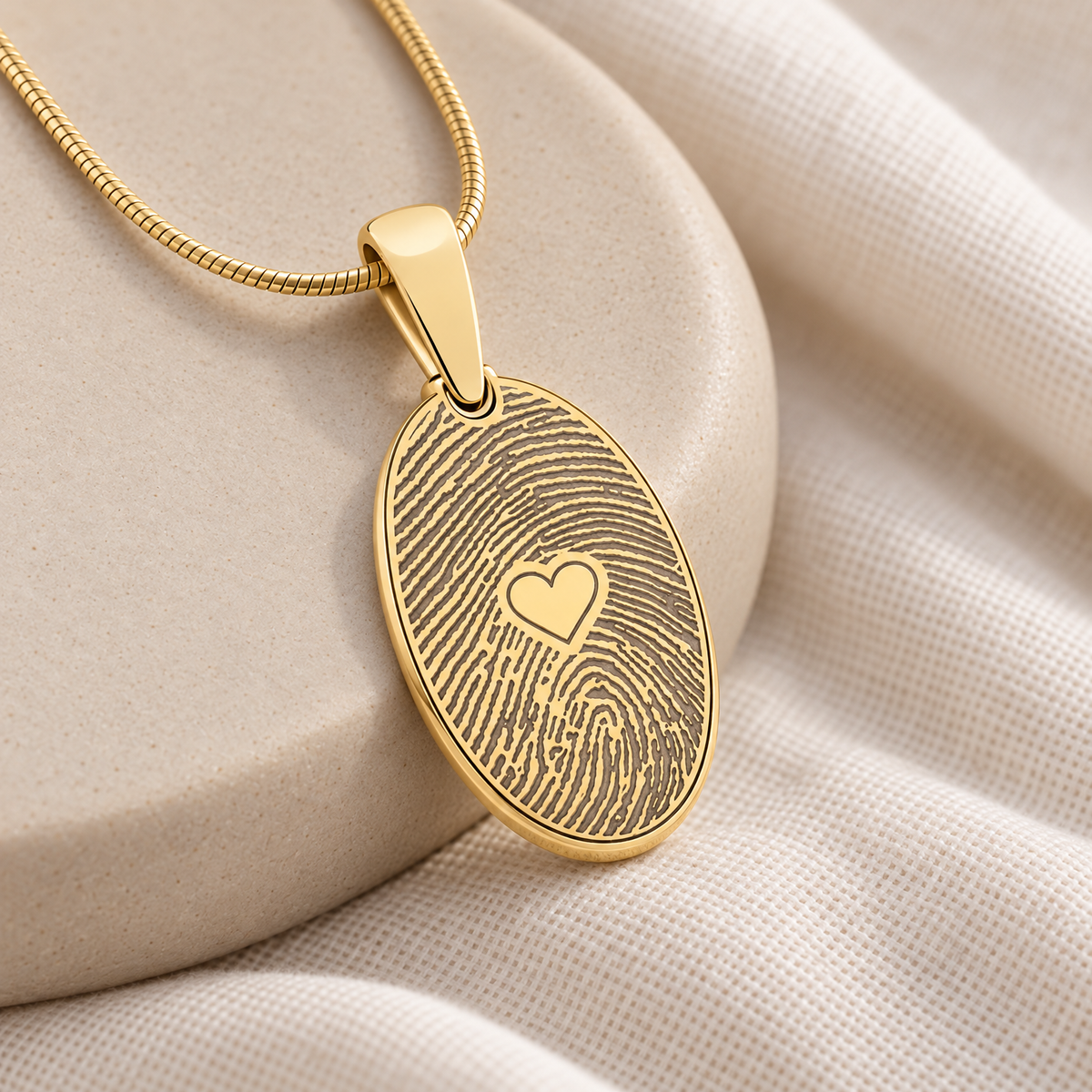 Solid 14k Gold Loved Oval Fingerprint Necklace — alternate view — evr4823kg