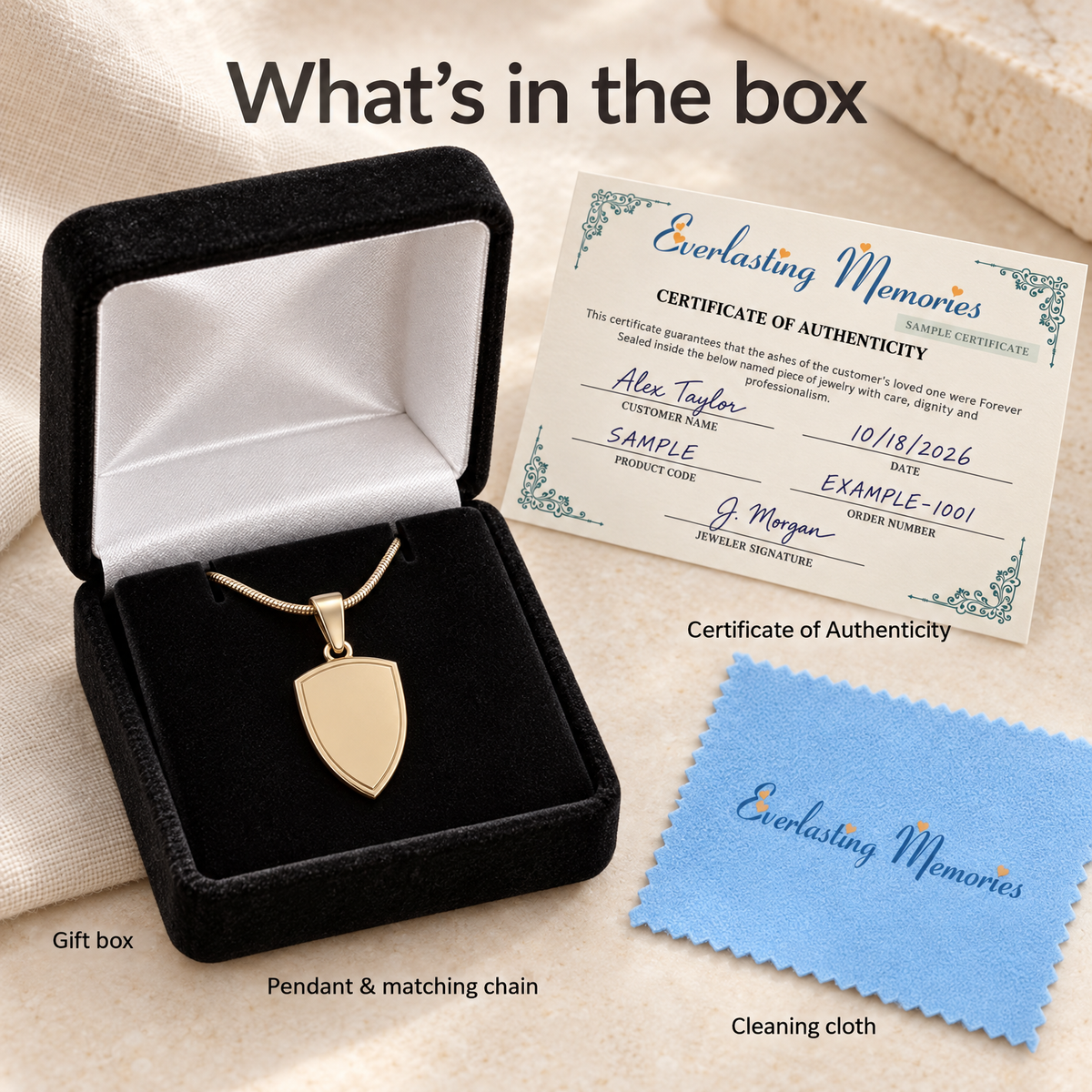 14K Gold Shield Me Forever Sealed Memorial Jewelry — whats in box — evr20013kgfs