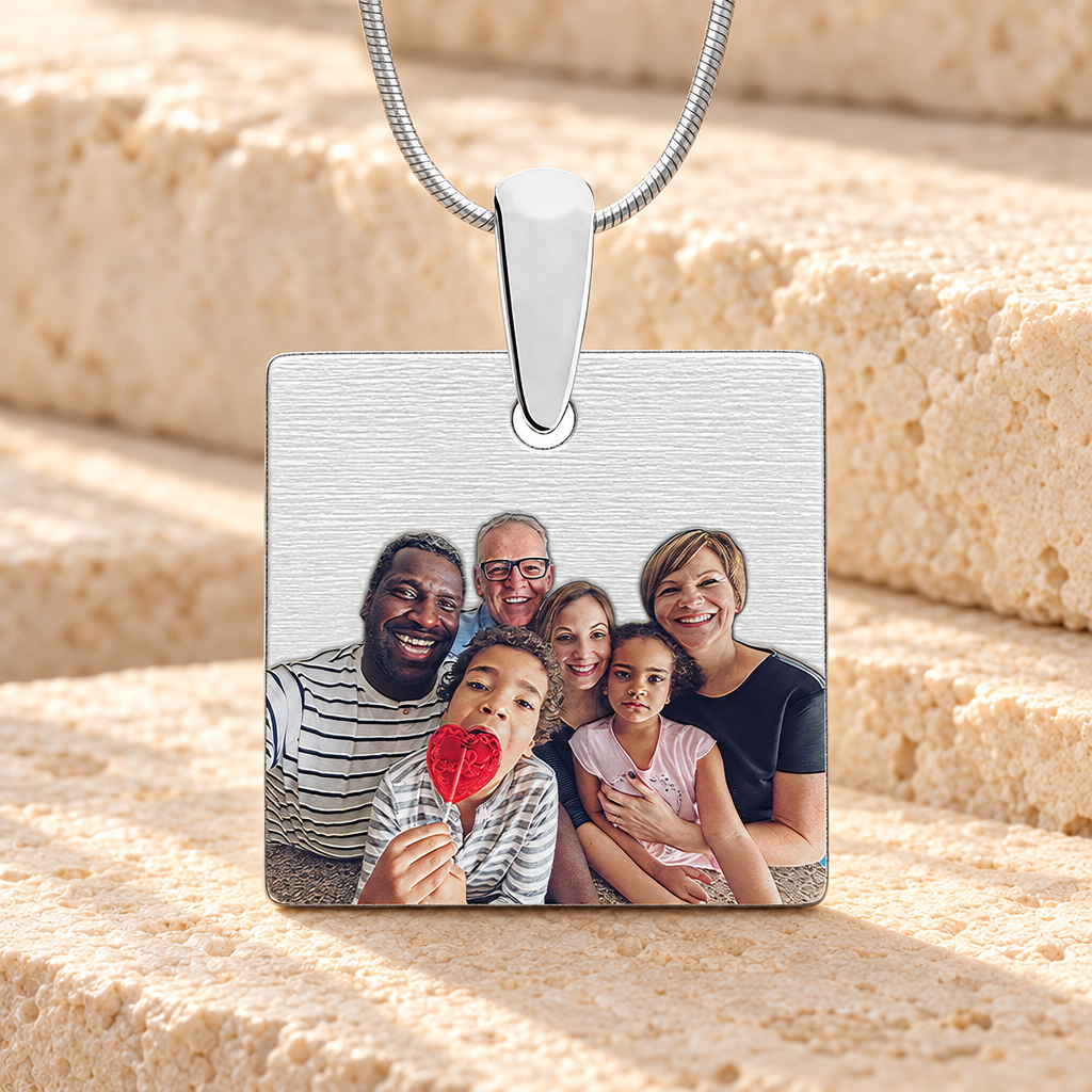 Silver Squared Color Photo Engraved Pendant — main — evr6587sfc