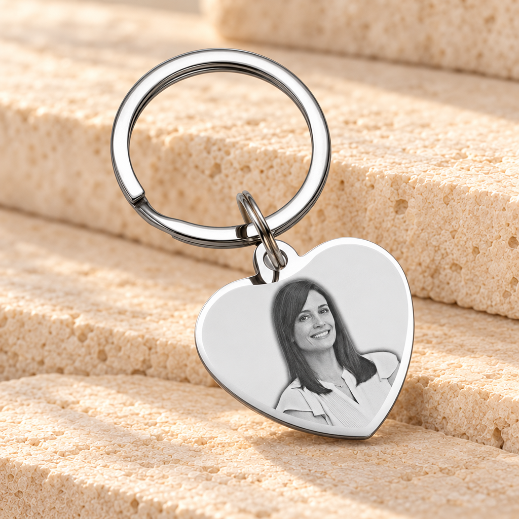 Heart Photo Engraved Keychain Stainless Keepsake — main product image