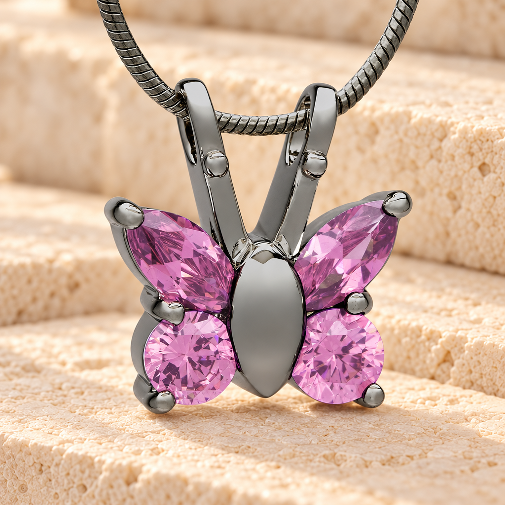 Black and Pink Jeweled Butterfly Memorial Jewelry — main product image