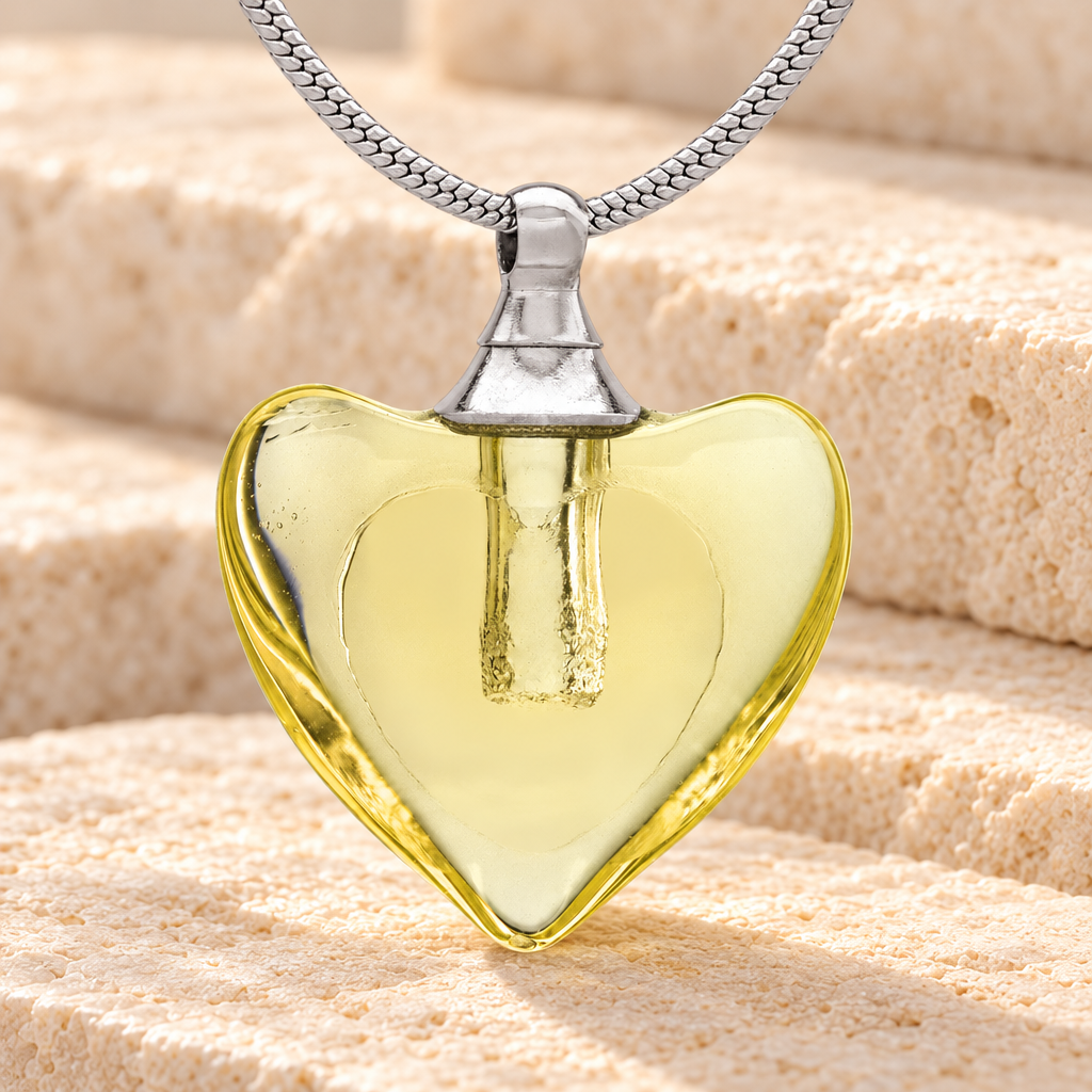 Glass Locket Yellow Hearts Cremation Jewelry — main — evr2530y