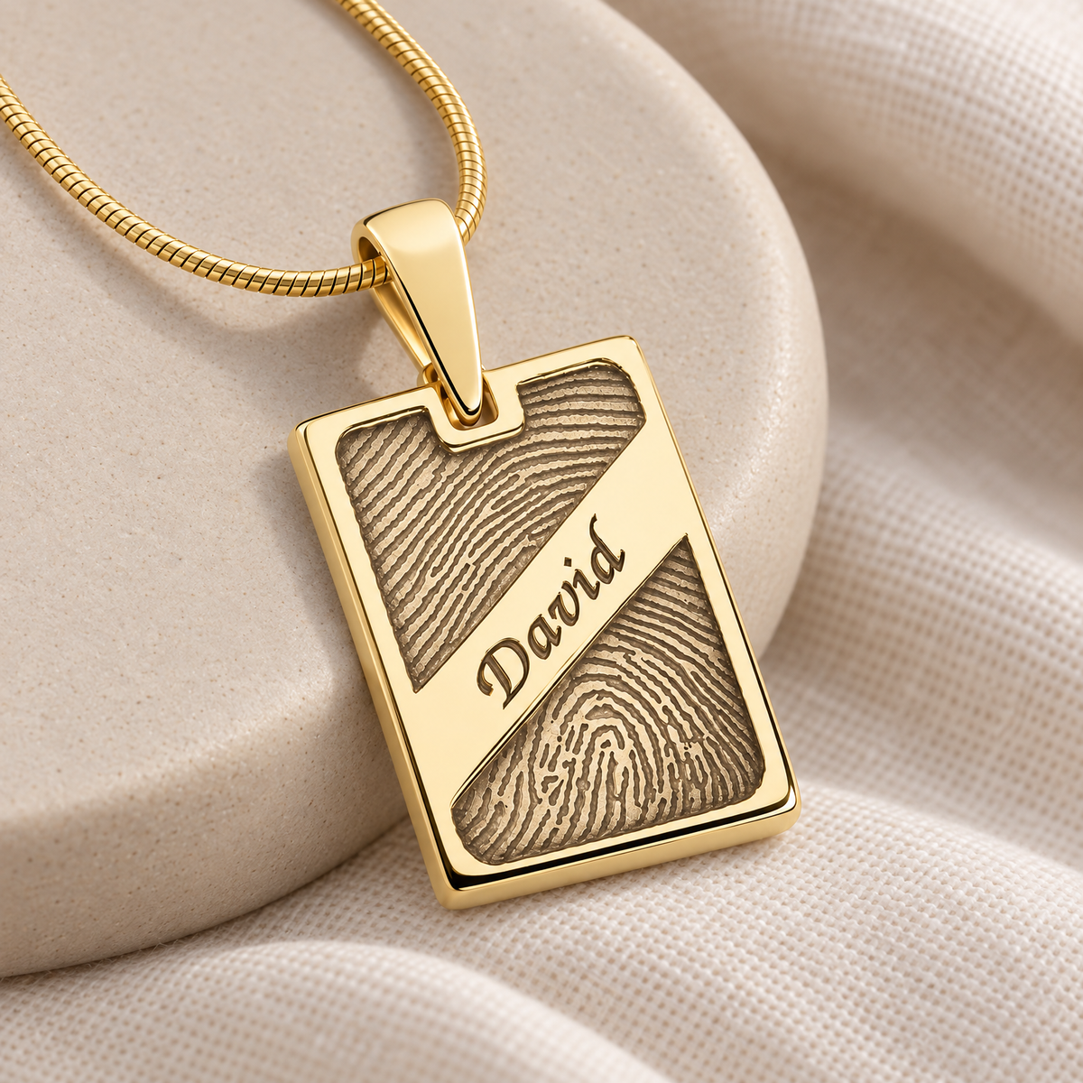 Solid 14k Gold Memorial Rectangle Fingerprint Necklace — alternate view — evr4834kg