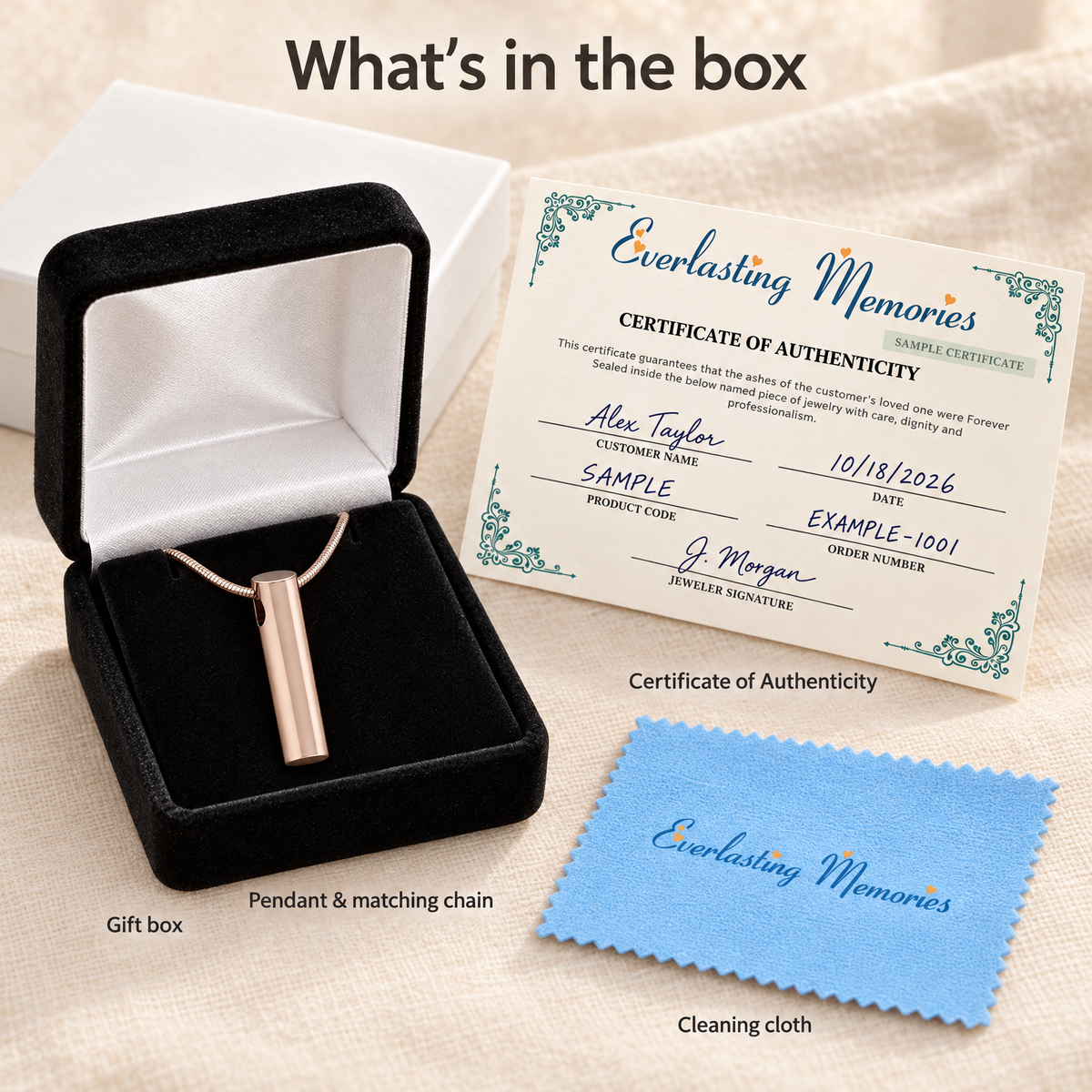 Solid 14K Rose Gold Simple Cylinder Forever Sealed Memorial Jewelry — whats in box — evr20078rgfs