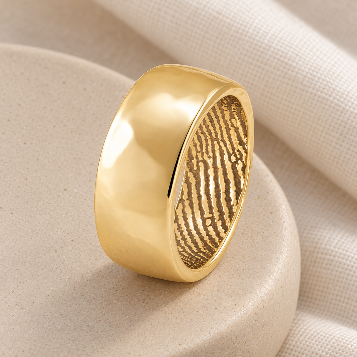 Solid 14k Gold Shaped Men's Band with Fingerprint Ring — alternate view — evr30007kg