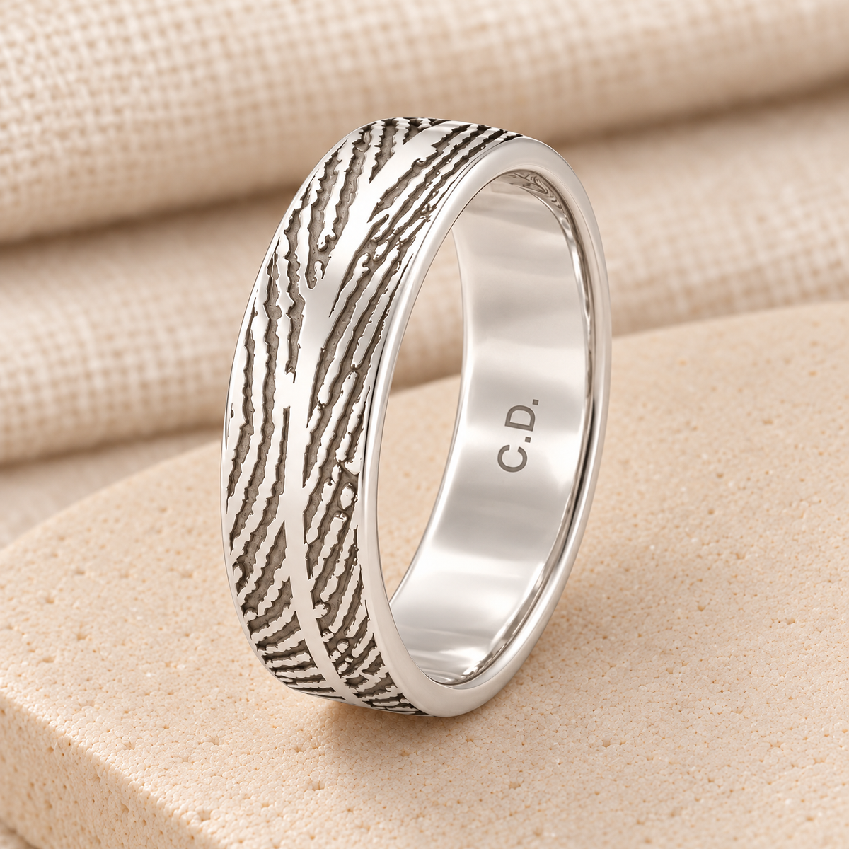 Women's Double Print Solid 14k White Gold Fingerprint Ring — rear engraving — evr30013wg