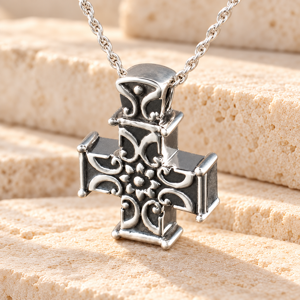 Silver Companion Memory Cross Urn Keepsake — main — evr766ss