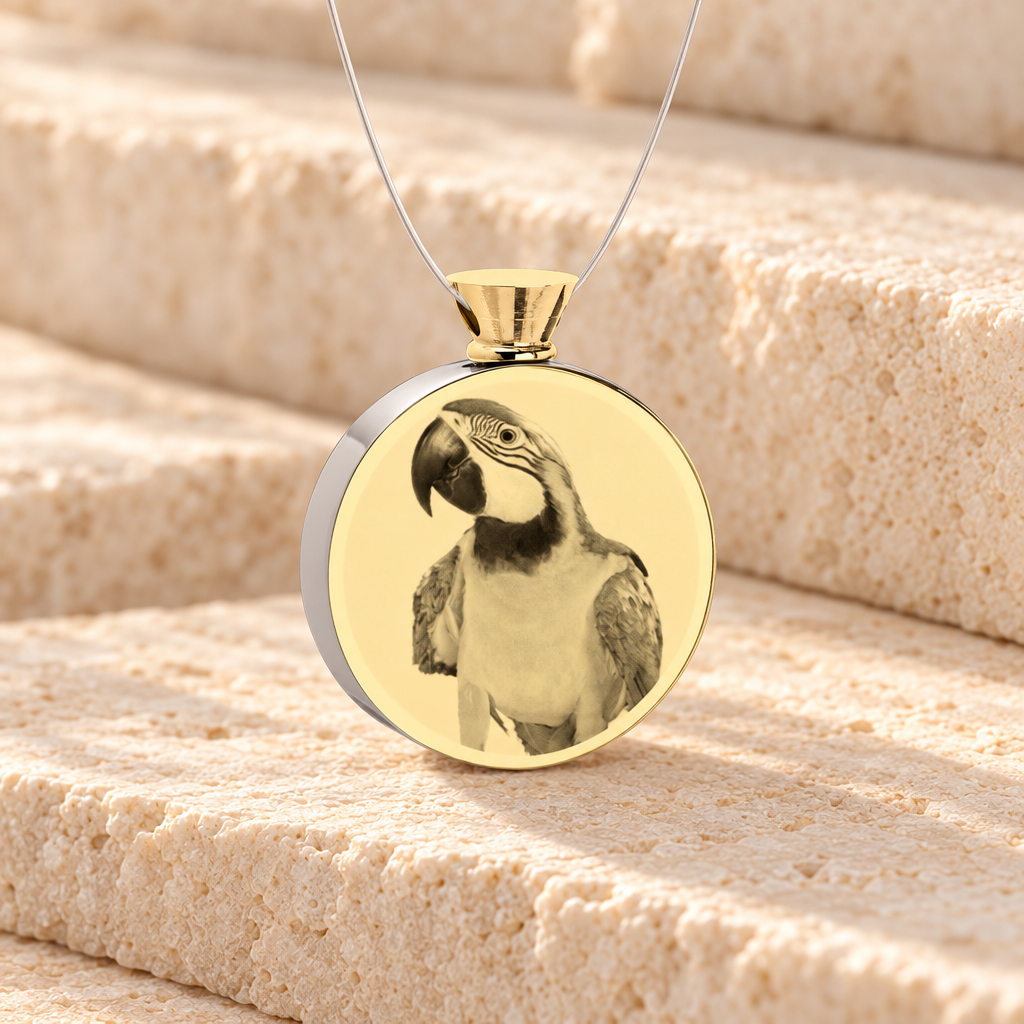 Round Gold Plated Picture Engraved Pet Ash Guardian — main — evr7413g