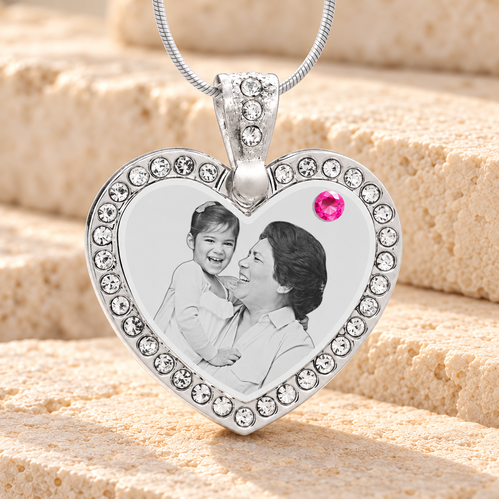 Birthstone Gem Heart October Photo Engraved Stainless Keepsake — main product image
