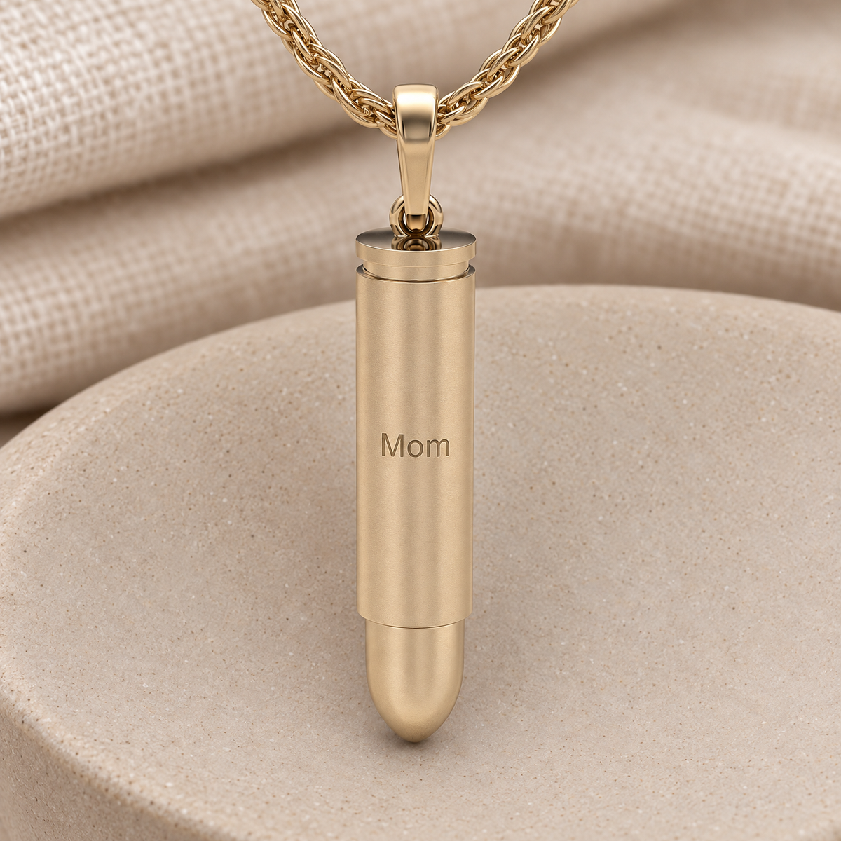 Solid 14k Gold Bullet Forever Sealed Memorial Jewelry — rear engraving — evr6766kgfs