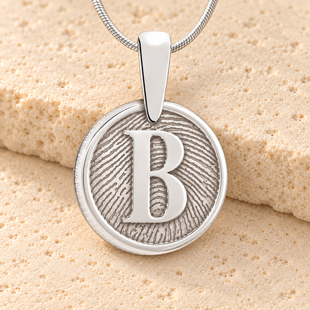Solid 14k White Gold Monogram Round Fingerprint Necklace — main — evr4804wg