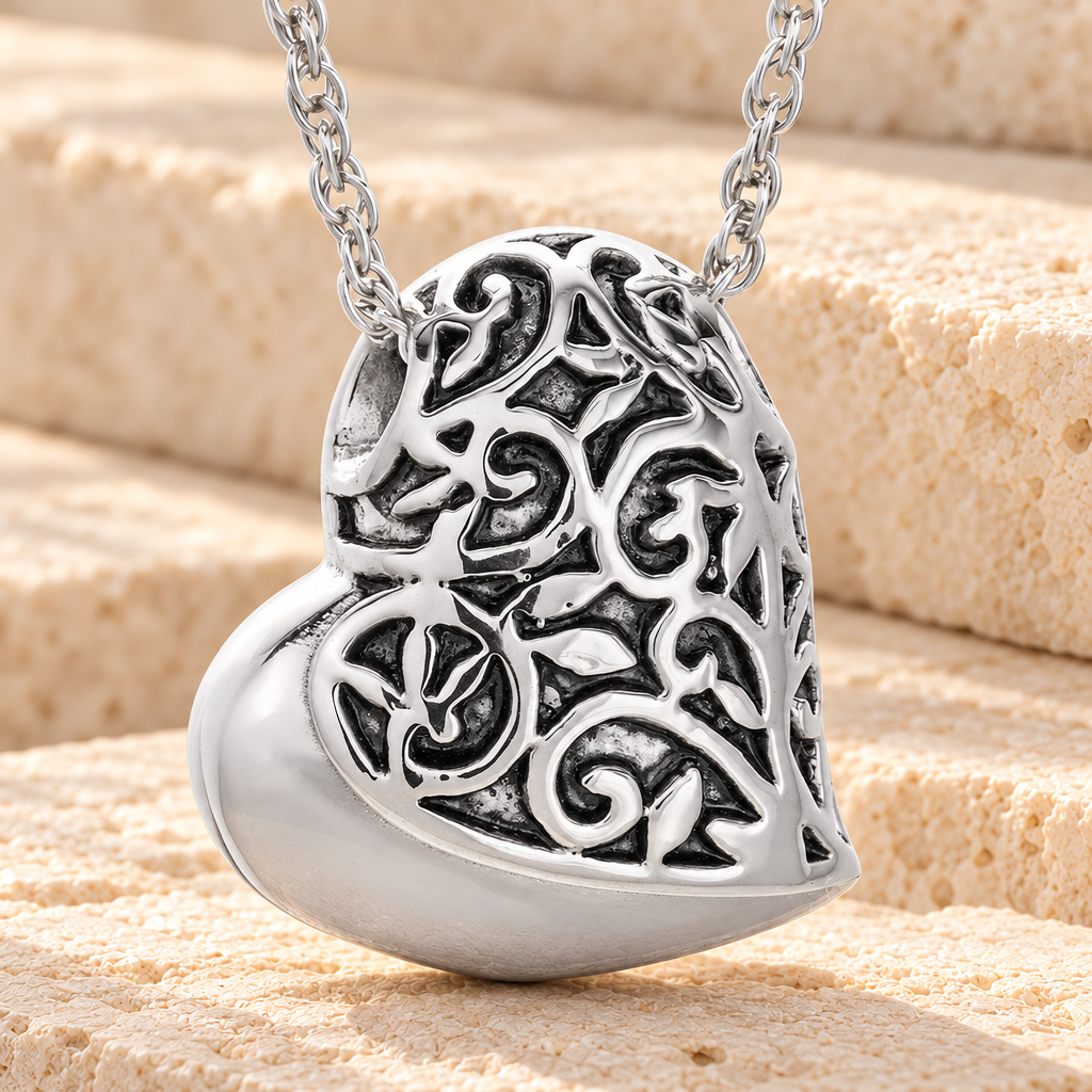 14K White Gold Tumbling Heart Pendant Keepsake — main product image