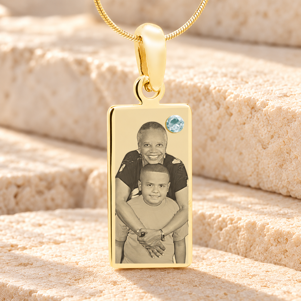 April Birthstone Gold Plated over Stainless Steel Tower Photo Pendant — main product image