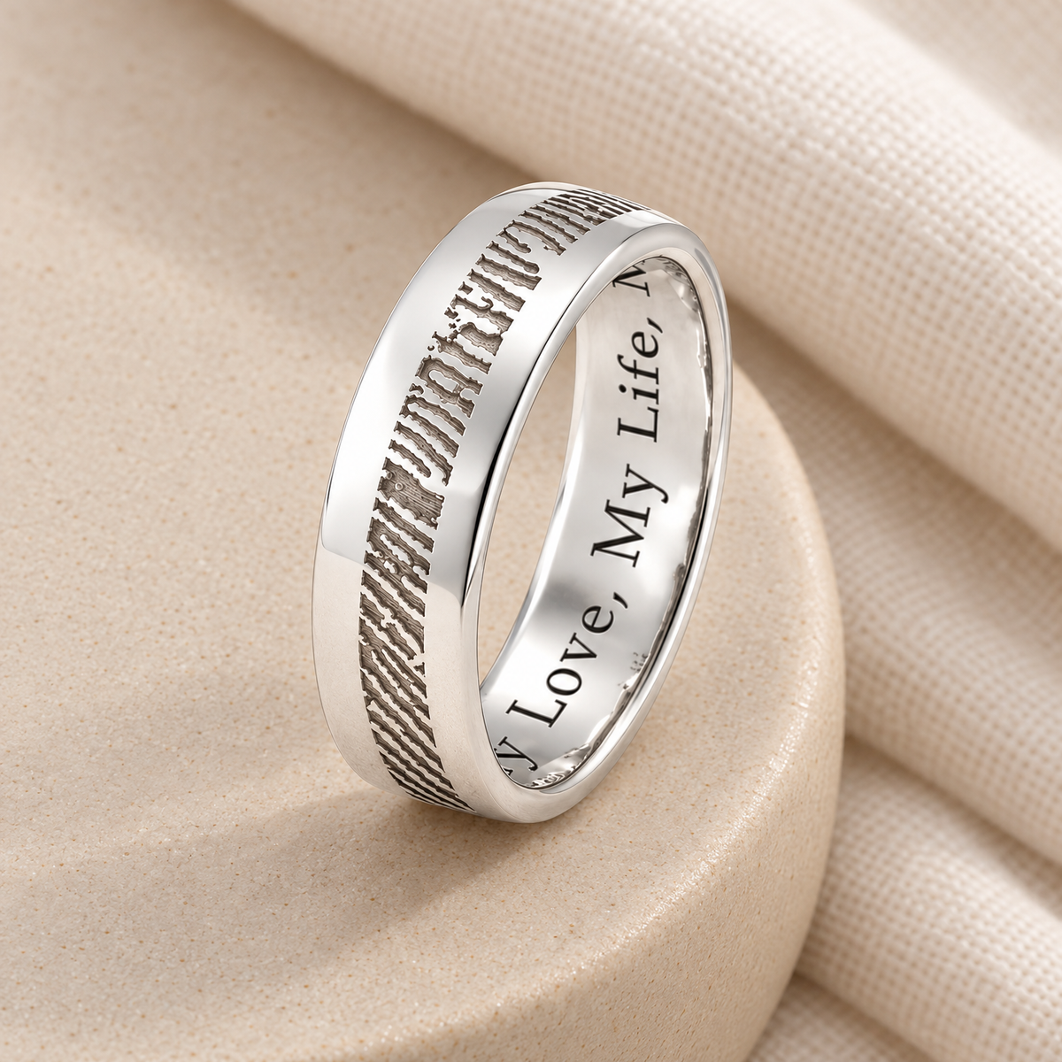 Women's Slender Line Solid 14k White Gold Fingerprint Ring — alternate view — evr30002wg
