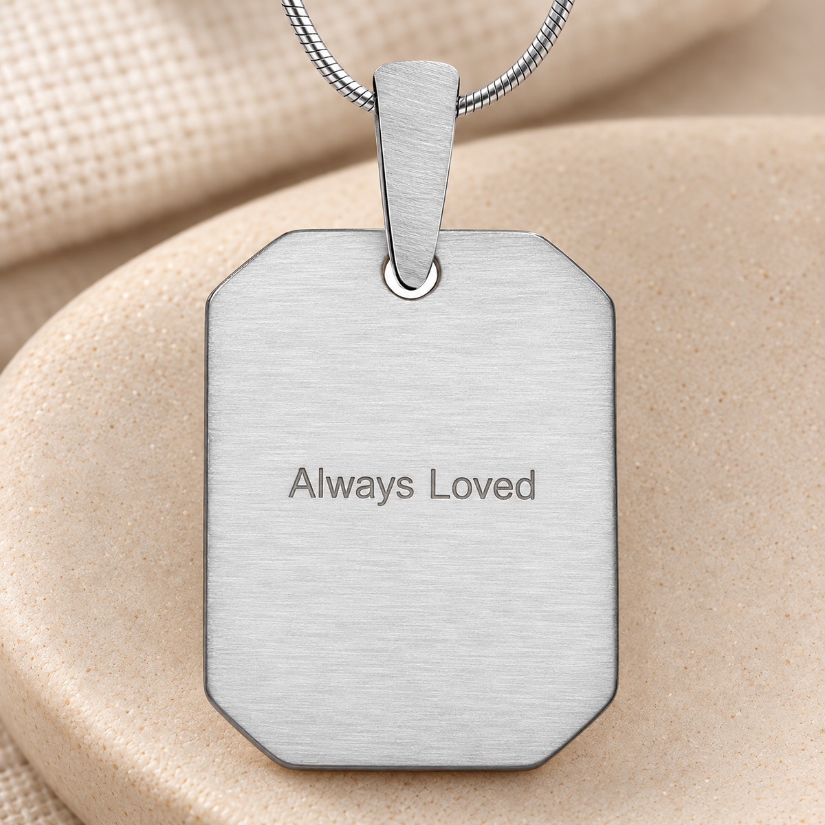 Brushed Stainless Octagon with Heart Fingerprint Necklace — rear engraving — evr4902