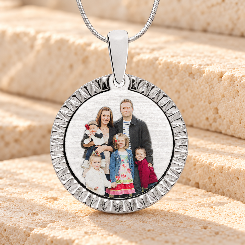 Stainless Textured Round Color Photo Pendant — main — evr6578sfc