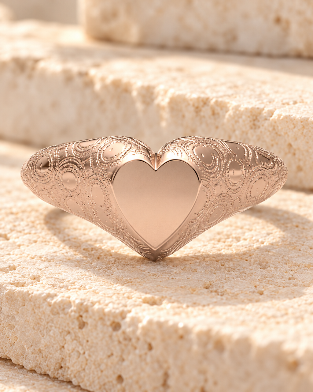 Solid 14K Rose Gold Signet with Pattern Forever Sealed Memorial Ring — main — evr20041krgfs
