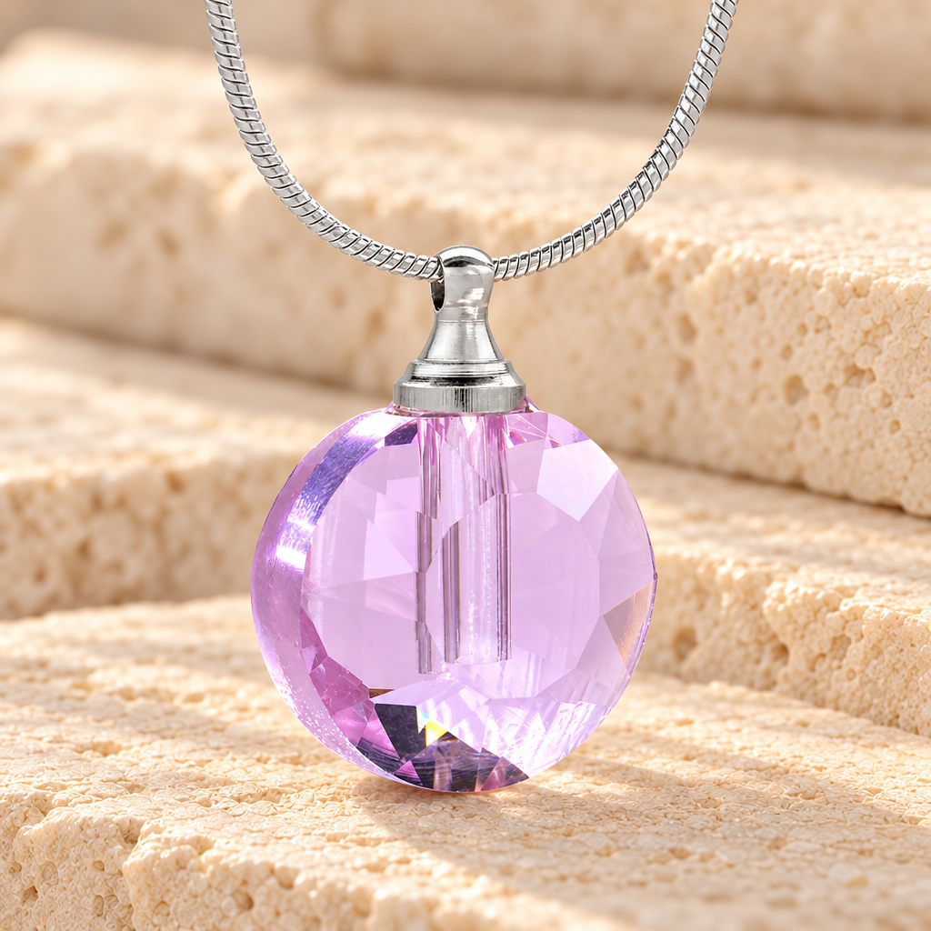 Glass Locket Pink Orbit Cremation Jewelry — main product image