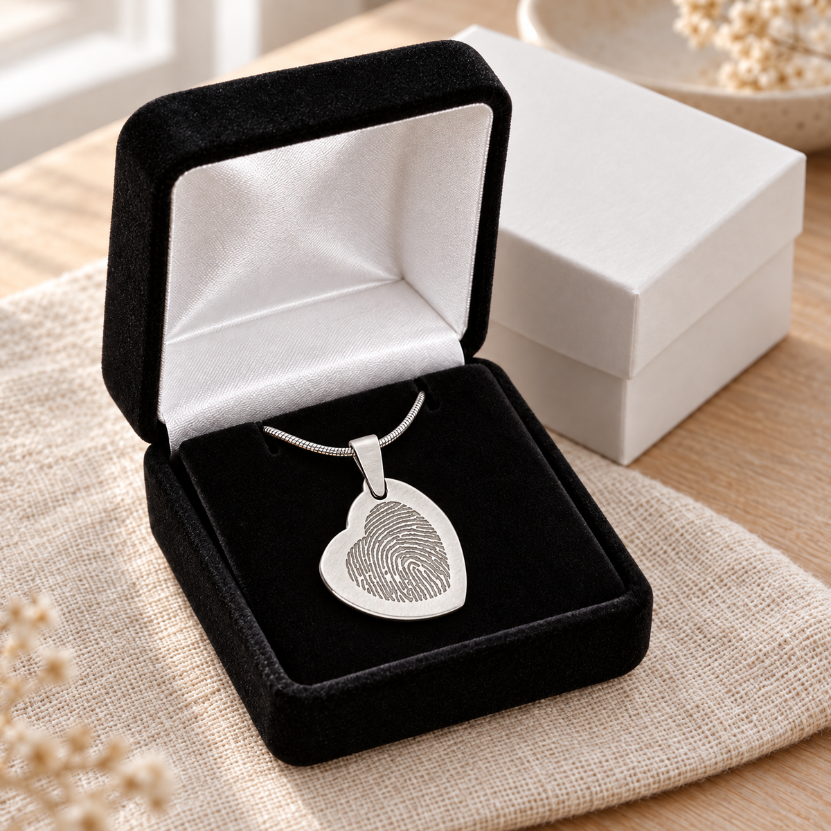 Stainless Steel Warm Heart Fingerprint Necklace — gift box — evr4792ss