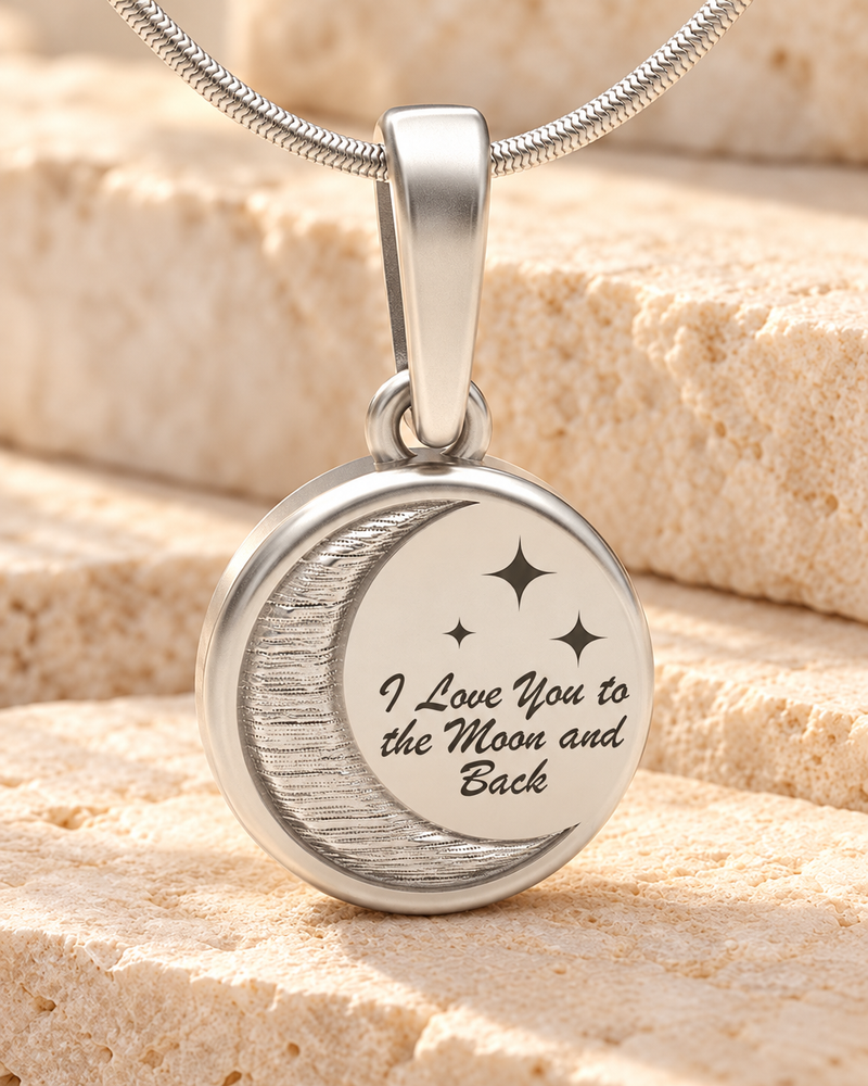 14K White Gold Love You To The Moon Forever Sealed Memorial Jewelry