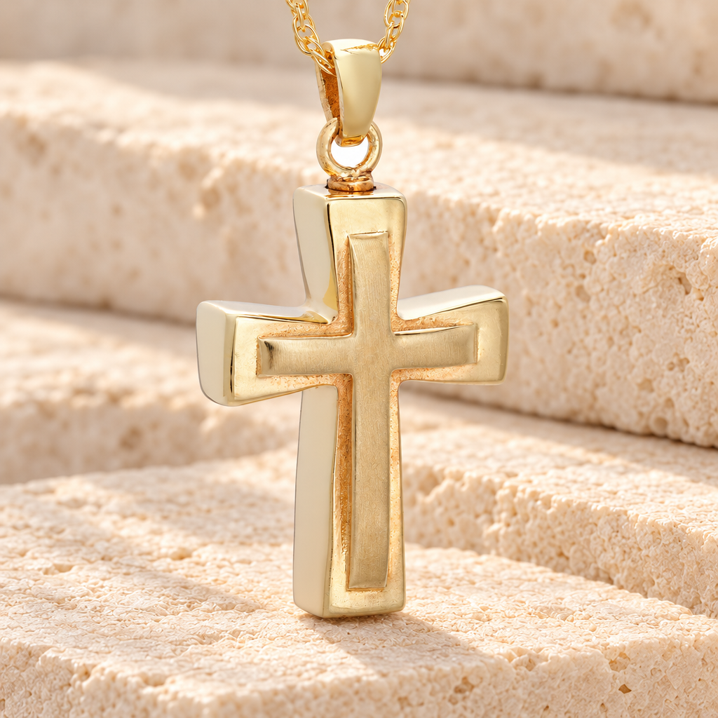 Gold Plated Double Cross Cremation Charm — main — evr6047gv
