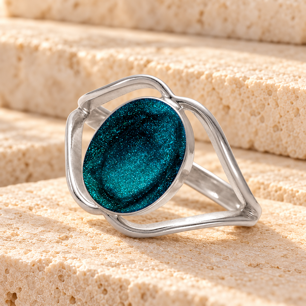 Women's Sterling Silver Spinnacker Ash Ring with Aqua — main product image