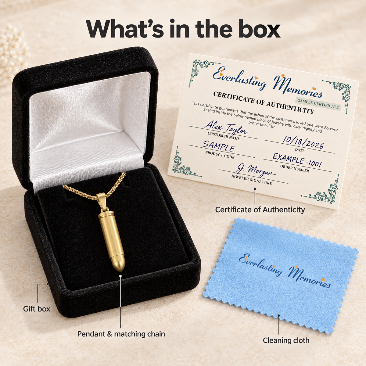 Gold Plated Bullet Forever Sealed Memorial Jewelry — whats in box — evr6766gfs