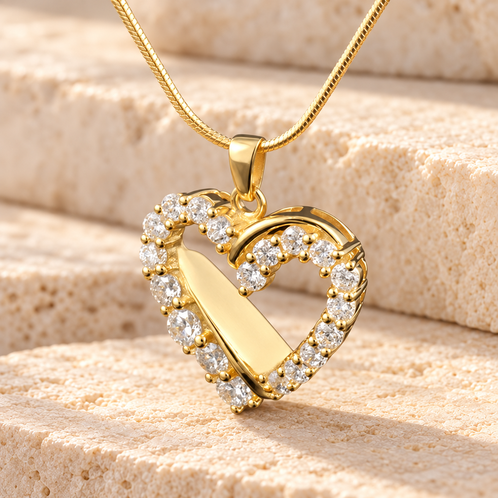14K Gold Glimmer Heart Funeral Jewelry — main — evr888kg