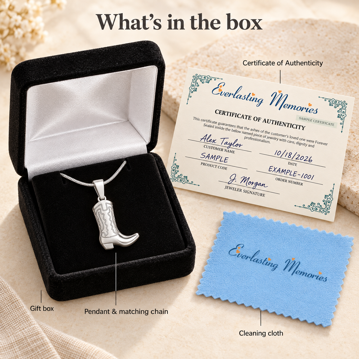 Sterling Silver Cowboy Boot Forever Sealed Memorial Jewelry — whats in box — evr20051ssfs