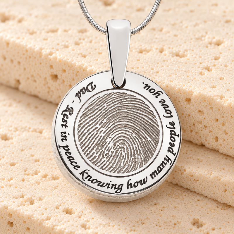 Solid 14k White Gold  Eternal Round Fingerprint Necklace