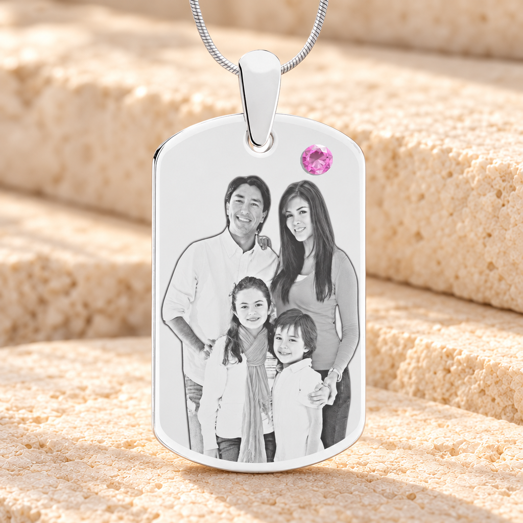 Birthstone Large Dog Tag June Photo Engraved Stainless Keepsake — main product image