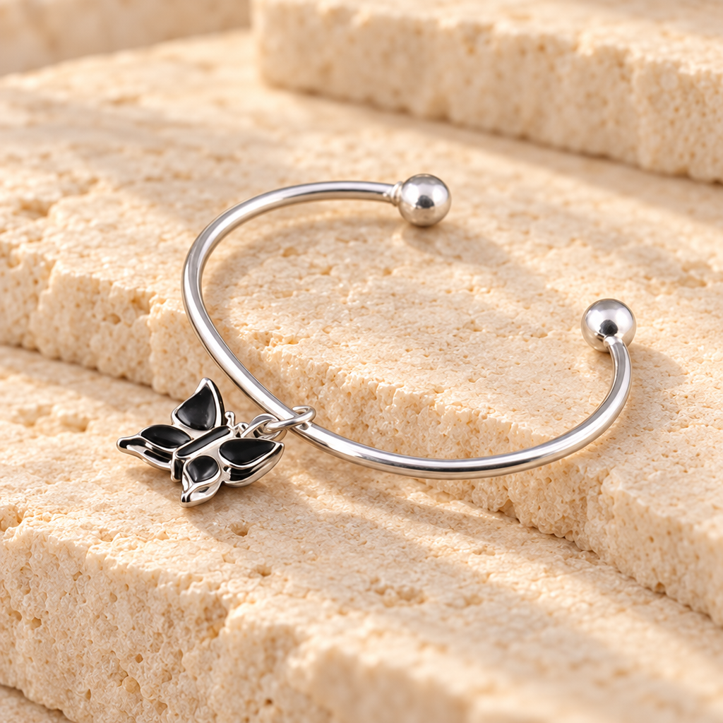 Sterling Silver Onyx Butterfly Cremation Bracelet — main — evr6021ss