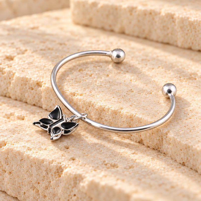 Sterling Silver Onyx Butterfly Cremation Bracelet