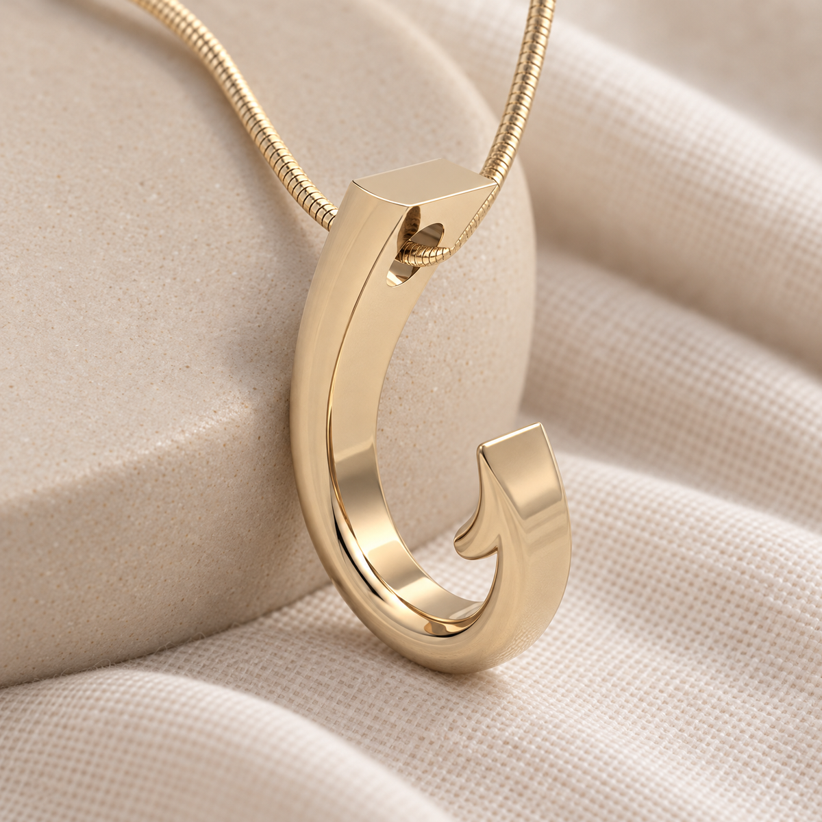 Solid 14k Gold Fishing Hook Forever Sealed Memorial Jewelry — alternate view — evr20043kgfs