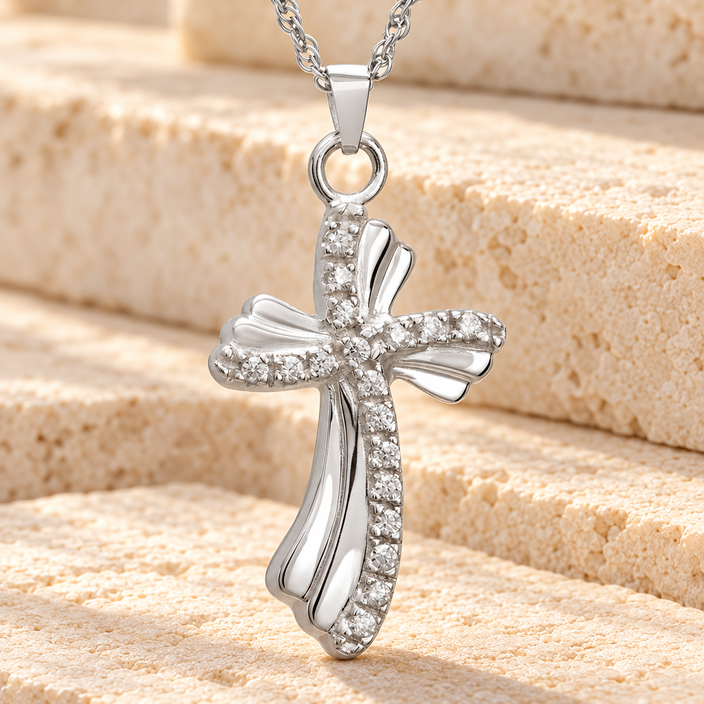 Silver Rocky Cross Memorial Locket — main — evr733ss