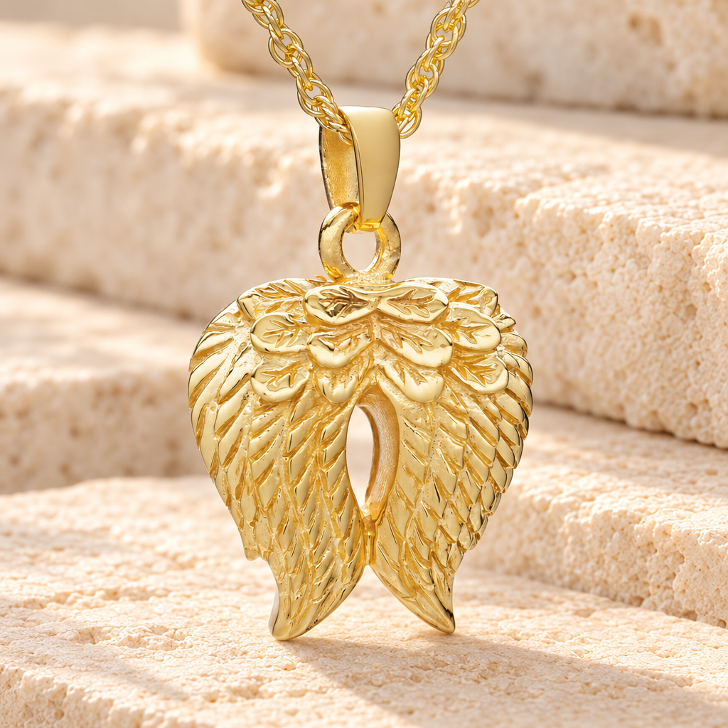 Gold Plated Feathered Heart Cremation Charm — main — evr675gv