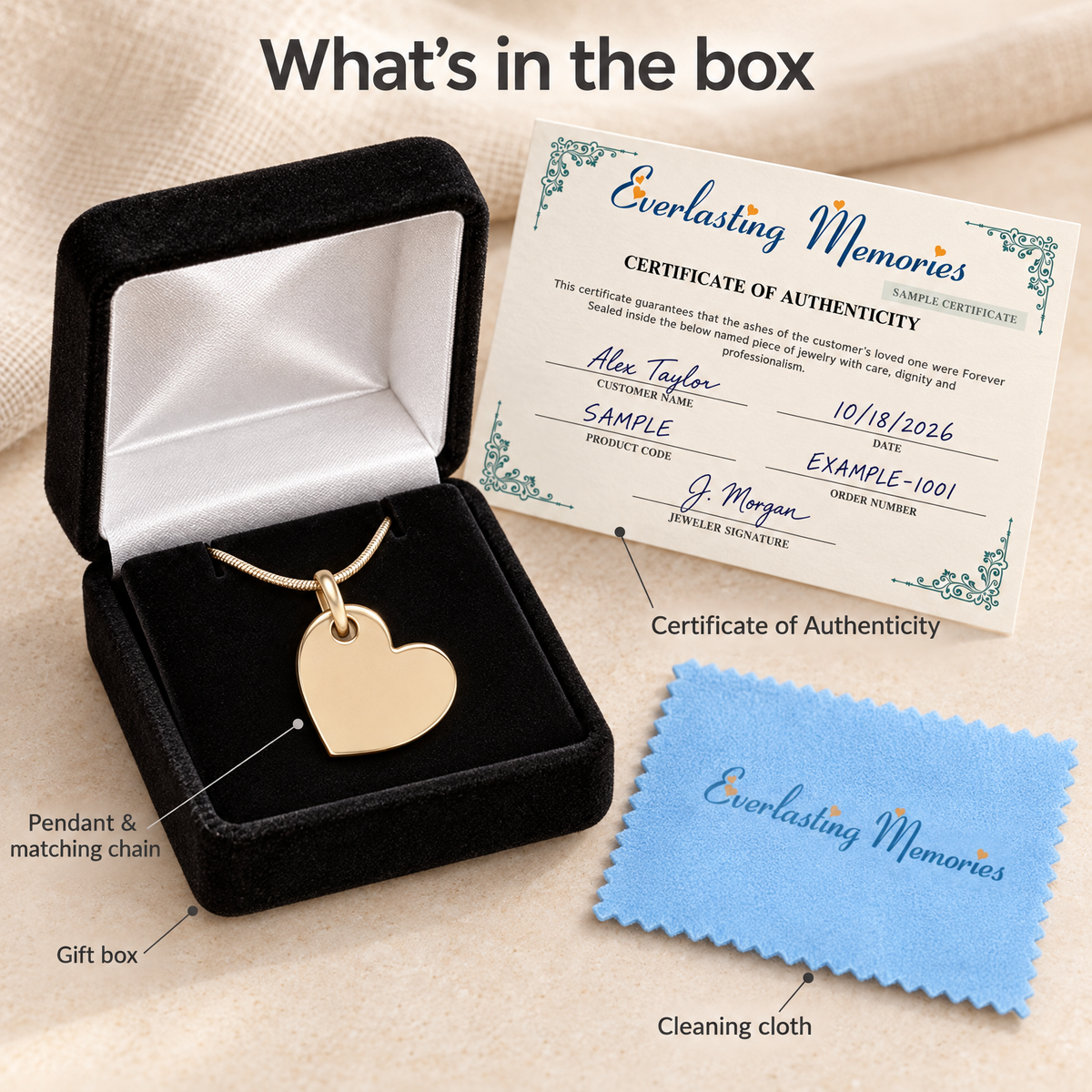 14K Gold Tilted Heart Forever Sealed Memorial Jewelry — whats in box — evr20034kgfs