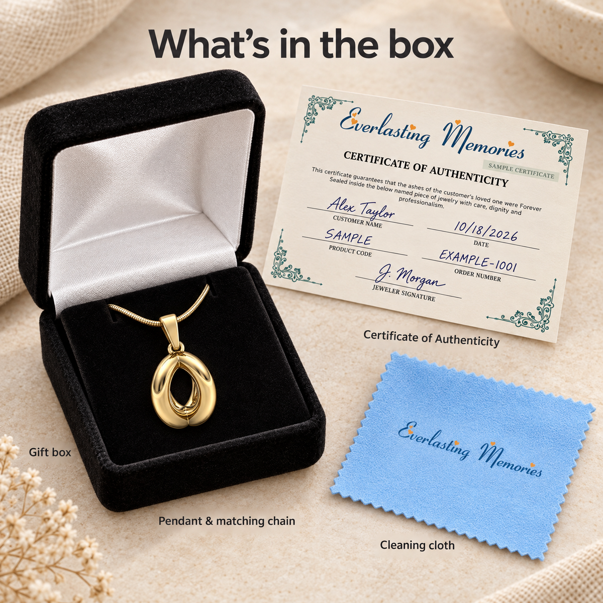 Gold Plated Open Ardor Forever Sealed Memorial Jewelry — whats in box — evr20028gpfs