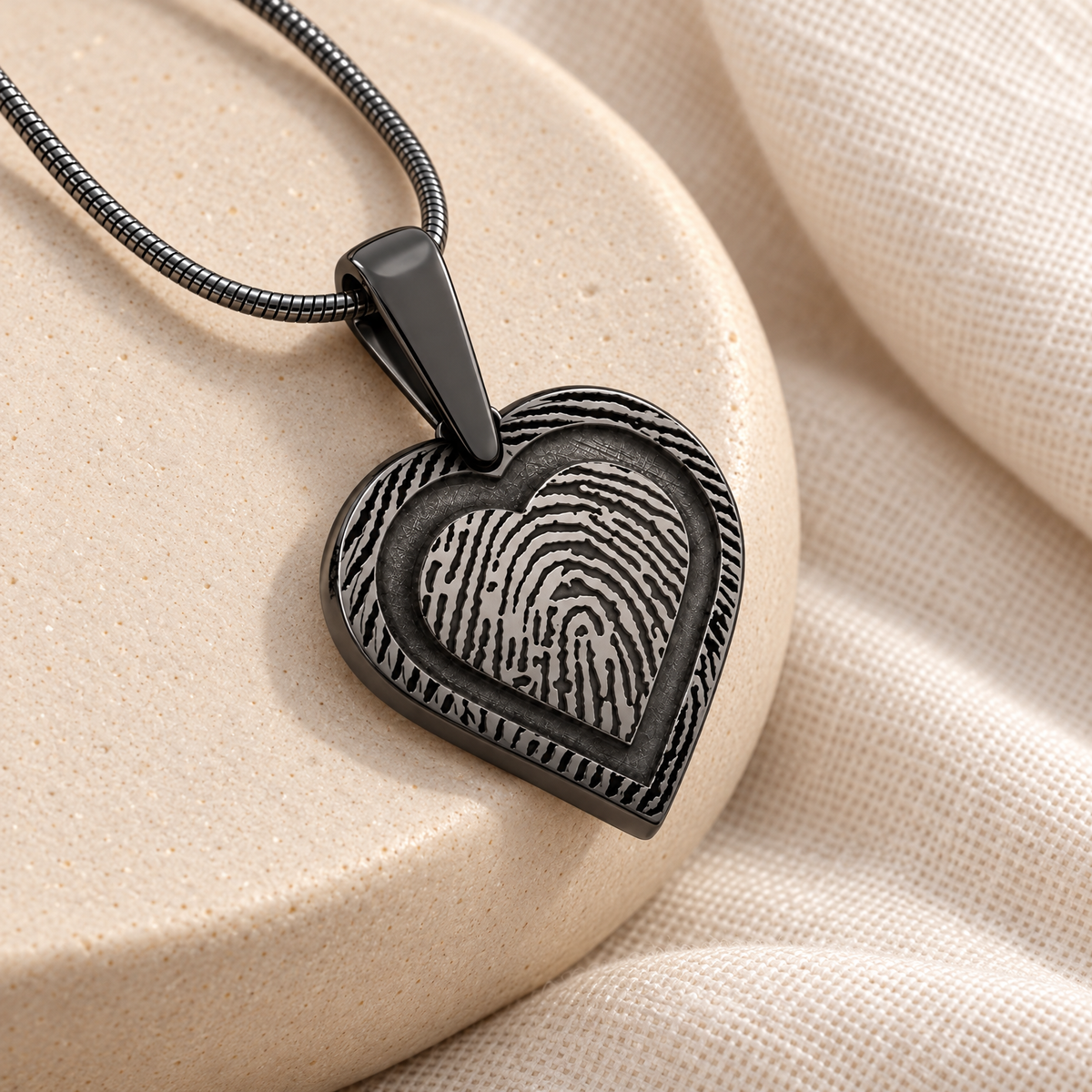 Classic Heart Black Plated Fingerprint Necklace — alternate view — evr4718bl