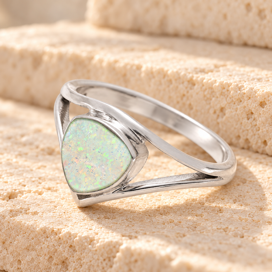 Women's Sterling Silver Willowbrook Ash Ring with Crushed Cream Opal